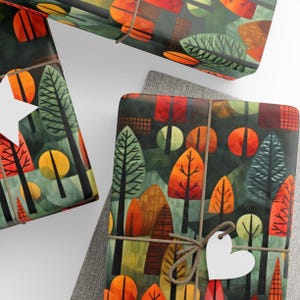 Autumn Trees Wrapping Paper, Fall Gift Wrap, Artistic Abstract Design, Birthday Premium Paper, Wrapping Paper Rolls, 3 Sizes Available