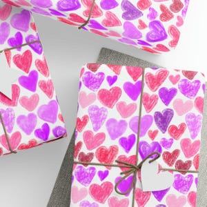Hearts Wrapping Paper, Colorful Hearts Design, Birthday Gift Wrap, Valentine&#39;s Day Gift Wrap, Wrapping Paper Rolls, 3 Sizes