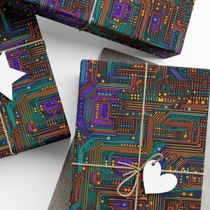 Engineer Gift Wrap, High Tech Gift Wrap, Electrician Wrapping Paper, Colorful Circuit Board Design, Computer Wrapping Paper Rolls, 4 Sizes