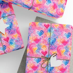 Hearts Wrapping Paper, Colorful Hearts Gift Wrap, Anniversary Gift Wrap, Birthday Party Decor, Valentine&#39;s Day Gift, Wrapping Paper Rolls