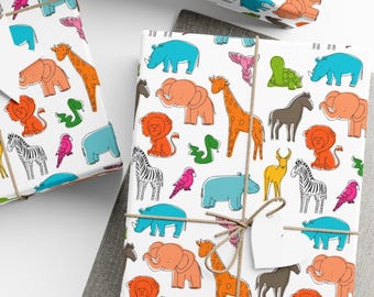 Baby Wrapping Paper, Children's Gift Wrap, Colorful Animal Print, Baby Shower Wrapping, First Birthday Wrap, Wrapping Paper Rolls