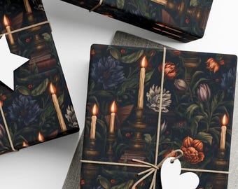 Dark Academia Gift Wrap, Mystical Wrapping Paper, Wrapping Paper with Books & Candles, Premium Paper