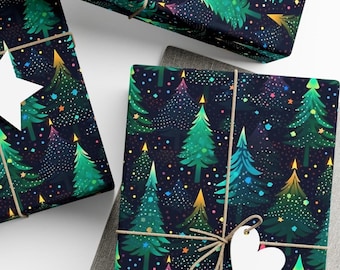 Christmas Wrapping Paper, Festive Christmas Trees Design,  Premium Gift Wrap, Wrapping Paper Rolls, 3 Sizes
