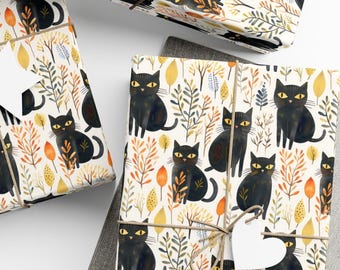 Black Cats Wrapping Paper, Cat Lovers Gift Wrap, Premium Paper, Wrapping Paper Roll