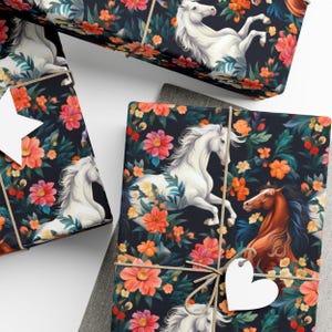Pretty Horses Wrapping Paper, Horses and Flowers Design, Horse Lover&#39;s Gift Wrapping, Pony Party Gift Paper, Wrapping Paper Rolls, 3 Sizes