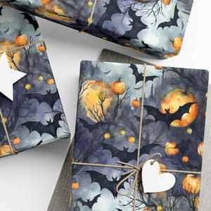 Flying Bats Gift Wrap, Spooky Halloween Gift Wrap, Mystical Wrapping Paper, Birthday Gift, Wrapping Paper Rolls, Eco Friendly, 3 Sizes