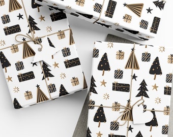 Black Christmas Wrapping Paper, Scandinavian Christmas Wrapping