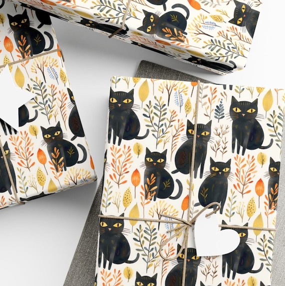 Black Cats Wrapping Paper, Cat Lovers Gift Wrap, Premium Paper, Wrapping Paper Roll