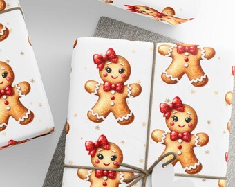 Christmas Gingerbread Gift Wrap, Gingerbread Girl Design, Holiday Wrapping Paper, Premium Paper, Wrapping Paper Rolls, 3 Sizes