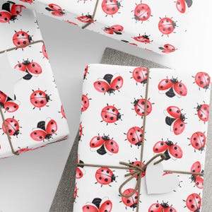 Ladybug Wrapping Paper, Cute Lady Bug Design, Birthday Gift Wrap, Premium Paper, Wrapping Paper Rolls, 3 Sizes Available