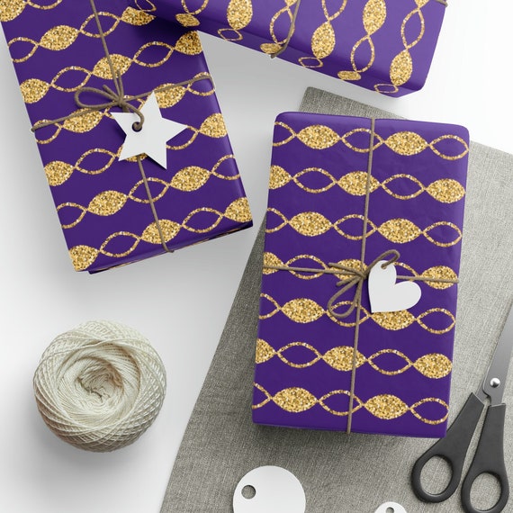 Purple Gold Christmas Gift Wrap Purple and Gold Glitter Design