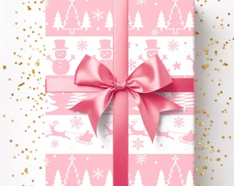 Pink Christmas Wrapping Paper, Winter Holiday Gift Wrap, Premium Paper