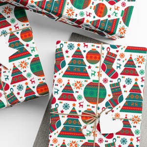 Nordic Christmas Git Wrap, Holiday Wrapping Paper, Colorful Scandinavian Design, Premium Paper, Wrapping Paper Rolls, 3 Sizes