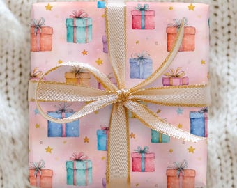 Pastel Christmas Wrapping Paper, Pink Holiday Gift Wrap, Premium Paper, 3 Sizes