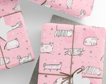 Gift Wrap with Funny Cats, 3 Colors Available, Wrapping Paper Rolls, 3 Sizes
