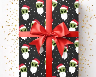 Alien Santa Gift Wrap, Christmas Wrapping Paper, Space Alien Lover, Premium Paper, Wrapping Paper Rolls, 3 Sizes