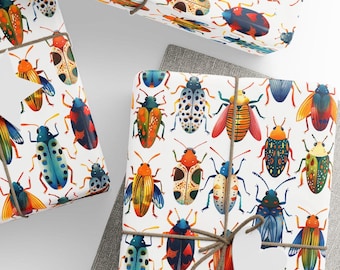 Colorful Bugs Wrapping Paper, Insects Gift Wrap, Fun Gift Wrap, Birthday Gift Wrap, Premium Paper, Wrapping Paper Rolls, 3 Sizes