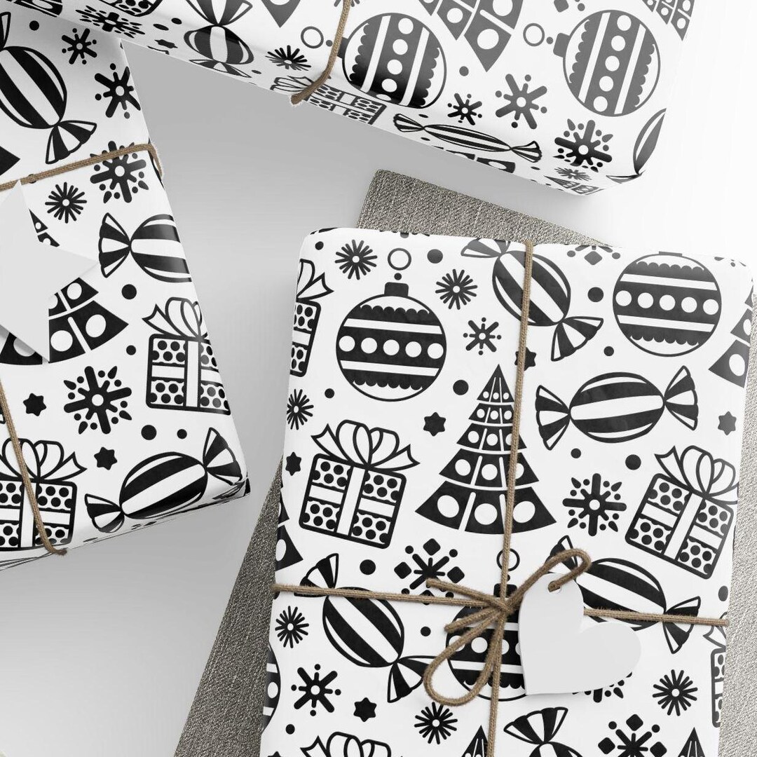 Christmas Wrapping Paper, Black & White Christmas Gift Wrap, Premium ...
