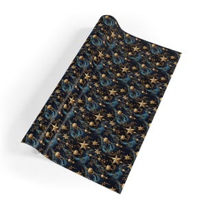 Christmas Nocturna Wrapping Paper, Mystical Christmas Gift Wrap, Blue with Gold Ornaments, Baubles & Stars, 3 Sizes image 10
