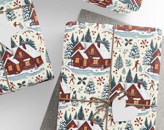 Vintage Christmas Wrapping Paper, Winter Holiday Gift Wrap, Premium Paper, Wrapping Paper Rolls