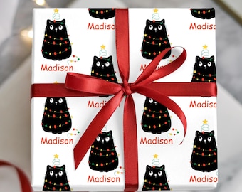 Personalized Christmas Cat Gift Wrap, Holiday Wrapping Paper, Funny Cat Gift Wrap, Wrapping Paper Rolls