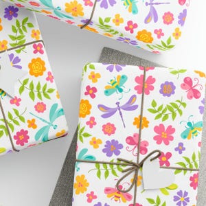 Summer Flowers Gift Wrap, Cottage Core Wrapping Paper, Country Flowers and Butterflies Design, Wrapping Paper Rolls, 3 Sizes Available