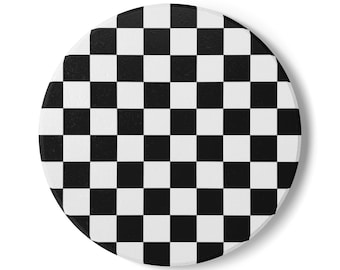 Sous-bocks à carreaux noirs et blancs, damiers classiques, ensembles de sous-bocks en céramique, décoration d'intérieur noir et blanc, sous-bocks ronds ou carrés