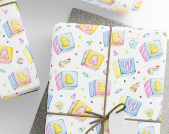 Baby Wrapping Paper, Baby Shower Gift Wrap, Baby Blocks Design, New Baby Wrapping Paper, Wrapping Paper Rolls, Wrapping Sheets, 3 Sizes