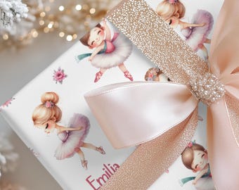 Pink Christmas Ballet Gift Wrap, Custom Ballerina Wrapping Paper, Premium Paper