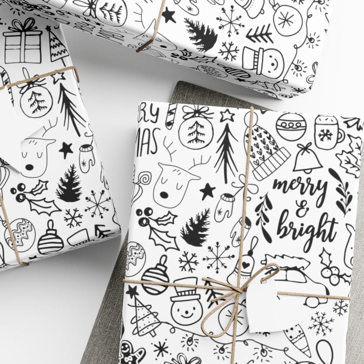 christmas wrapping paper, black & white christmas gift wrap