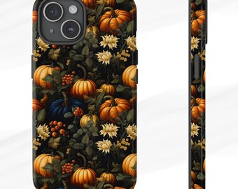 Autumn iPhone Case, Pumpkins & Florals iPhone 12, 13, 14, 15, 16 Pro Max, iPhones Tough Case, MagSafe Compatible Case, Slim Phone Cases