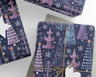 Purple Christmas Wrapping Paper, Christmas Trees Design, Premium Paper, Wrapping Paper Rolls