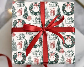 Christmas Wrapping Paper, Vintage Style Holiday Gift Wrap, Premium Paper, 3 Sizes