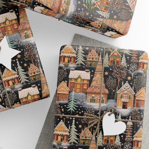 Gingerbread Houses Gift Wrap, Christmas Gift Wrap, Christmas Village Scene, Premium Paper, Wrapping Paper Rolls, 3 Sizes