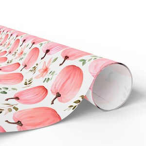 Pink Pumpkins Wrapping Paper, Pink Floral Wrapping Paper, Wrapping Paper Rolls, 3 Sizes image 4