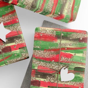Christmas Wrapping Paper, Artistic Gift Wrap with Red, Green and Gold Brush Strokes, Holiday Wrapping Paper, Wrapping Paper Rolls, 3 Sizes