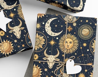 Celestial Wrapping Paper, Astrology Zodiac Gift Wrap, Premium Paper, 3 Sizes
