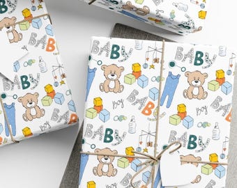 Baby Boy Gift Wrap, New Baby Wrapping Paper, Shower Gift Wrap, Premium Paper