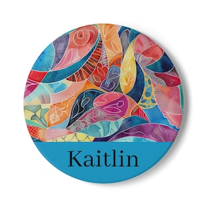 Personalized Ceramic Coaster, Beautiful Artistic Design, Custom Coaster, Bridal Shower Wedding Gift, Name on Birthday Gift, 4 colors