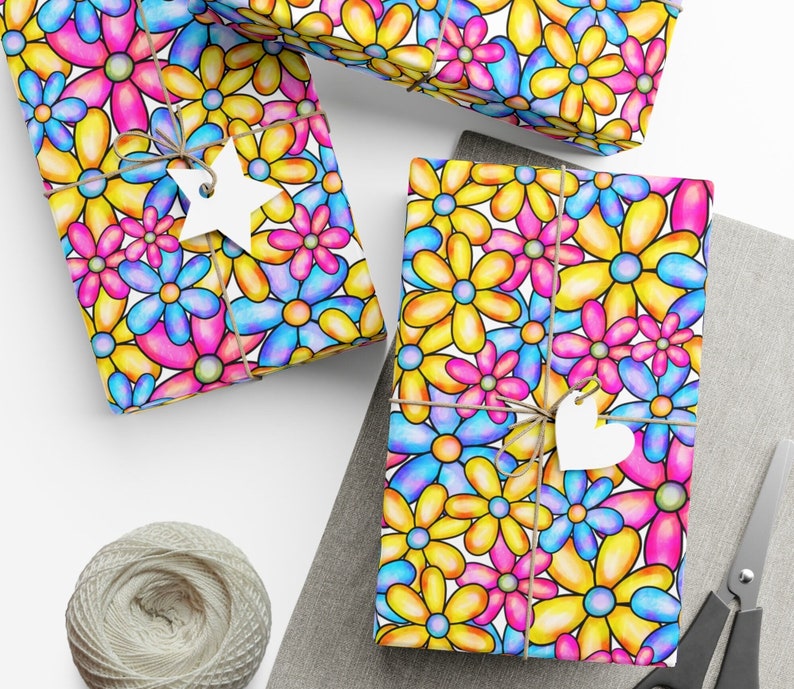 Wrapping Paper Flower Gift Wrap Retro Daisies Wrapping Etsy