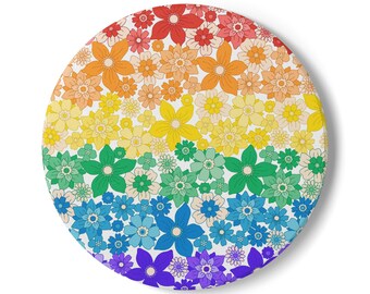Dessous de verre en céramique fleurs arc-en-ciel, ensembles de sous-verres, décoration d'intérieur rétro, sous-verres ronds ou carrés