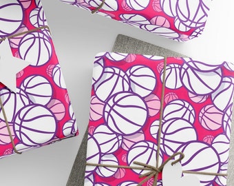 Papel de regalo rosa con diseño de baloncesto, papel de regalo para niña con diseño de baloncesto, papel de regalo para mujer con diseño de baloncesto, rollos de papel de regalo, papel de primera calidad.