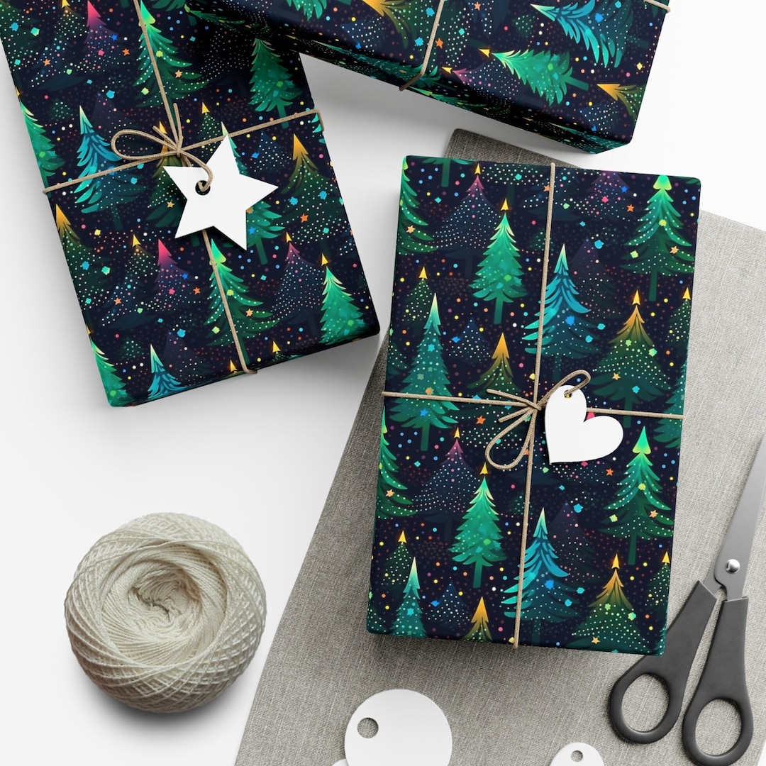 Christmas Wrapping Paper, Colorful Christmas Tree Gift Wrap, Christmas