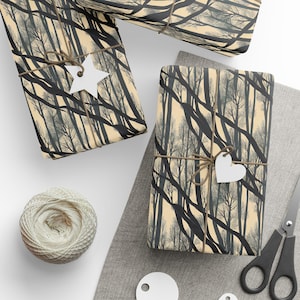 Moody Forest Trees Wrapping Paper, Woodland Gift Wrap, Wrapping Paper Rolls, 3 Sizes image 2