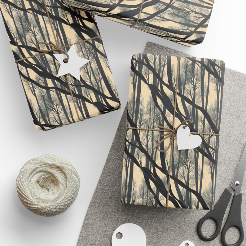 Moody Forest Trees Wrapping Paper, Woodland Gift Wrap, Wrapping Paper Rolls, 3 Sizes image 2