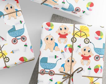 Cute Baby Wrapping Paper, Retro Aesthetic, Wrapping Paper Rolls, 3 Sizes