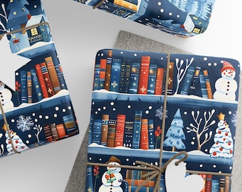 Styled Christmas Book Shelves Gift Wrap, Winter Scene Wrapping Paper, Book Lover Gift Wrap, Premium Paper, Wrapping Paper Rolls, 3 Sizes