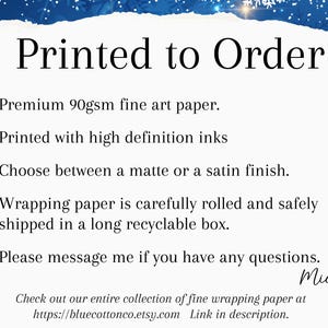 Christmas Nocturna Wrapping Paper, Mystical Christmas Gift Wrap, Blue with Gold Ornaments, Baubles & Stars, 3 Sizes image 4