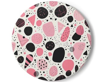 Pink Ceramic Coaster, Pink & Black Abstract Design, Round or Square Coasters Sets