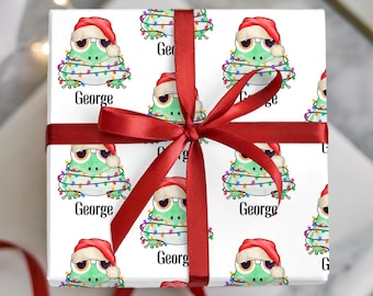 Personalized Christmas Frog Gift Wrap, Fun Holiday Wrapping Paper, Premium Paper